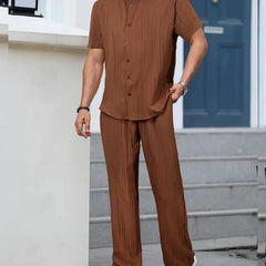 Men’s Chocolate Brown Pleated Co-Ord Set