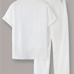 Men's Pleated White Top Bottom Set