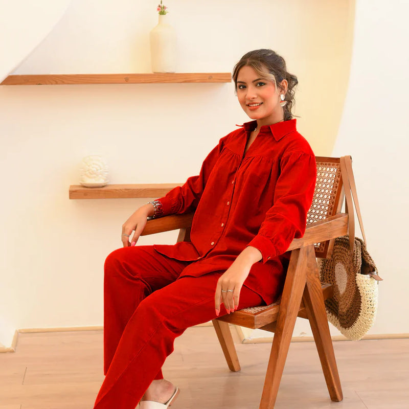 Maroon Linen Coord Set