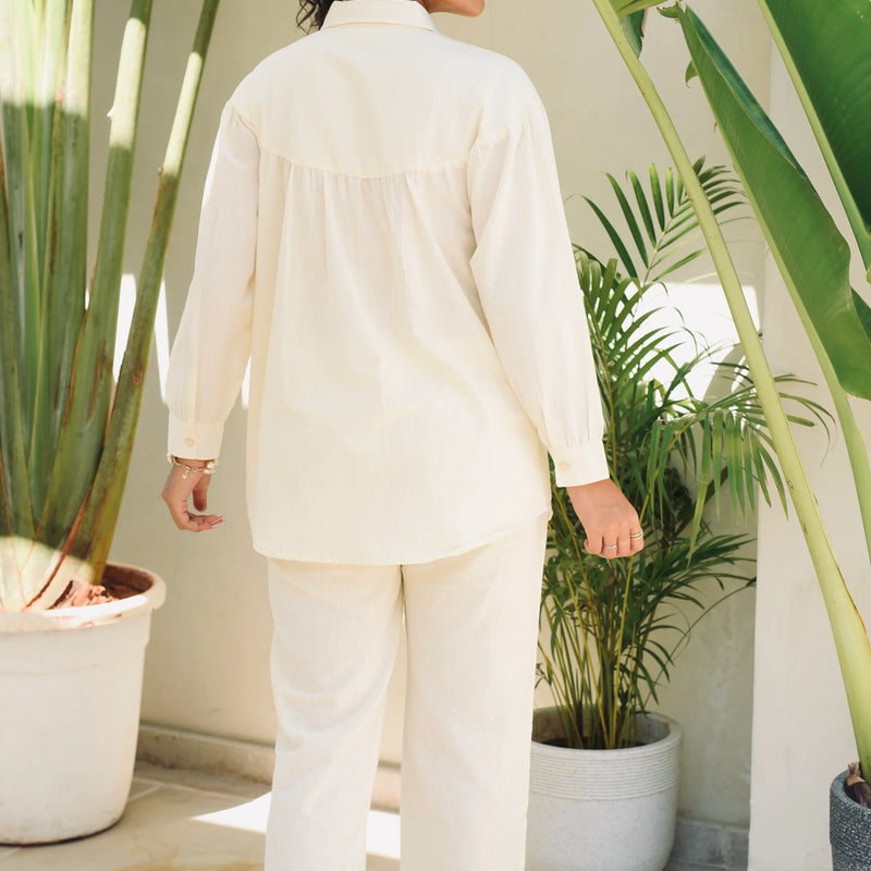Ceramic White Linen Coord Set