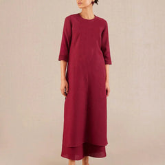 Parineeti Chopra styled Reddish Maroon Linen Kurta Set