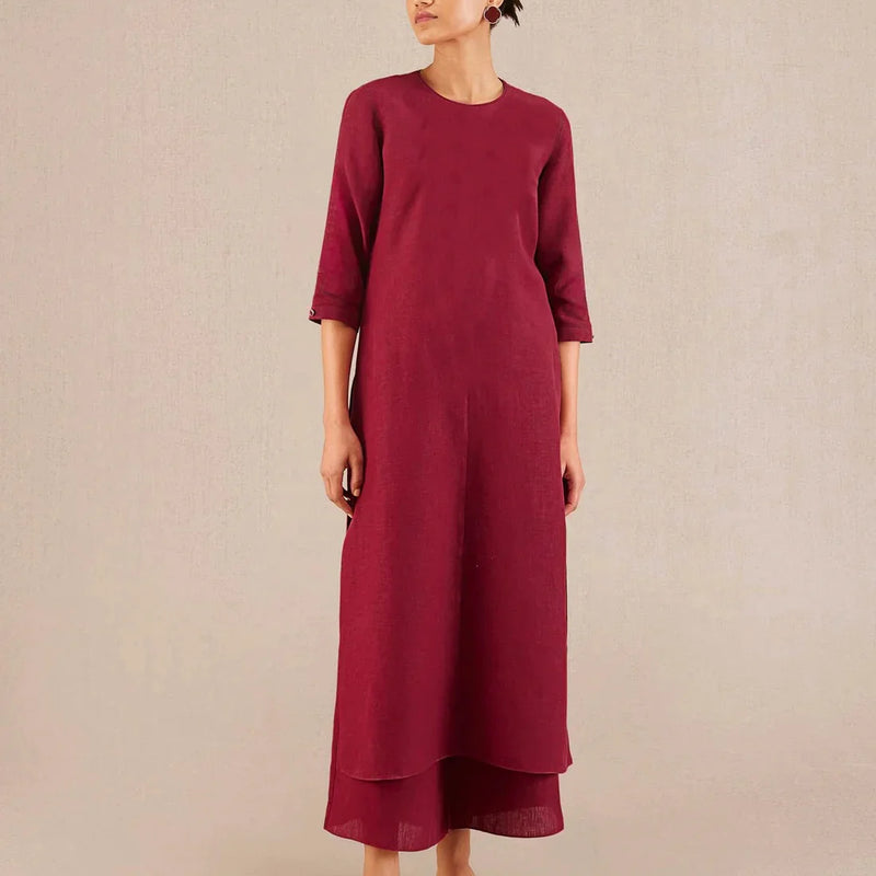 Parineeti Chopra styled Reddish Maroon Linen Kurta Set