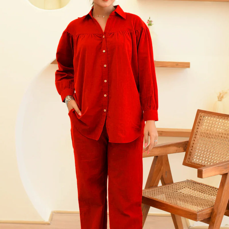 Maroon Linen Coord Set