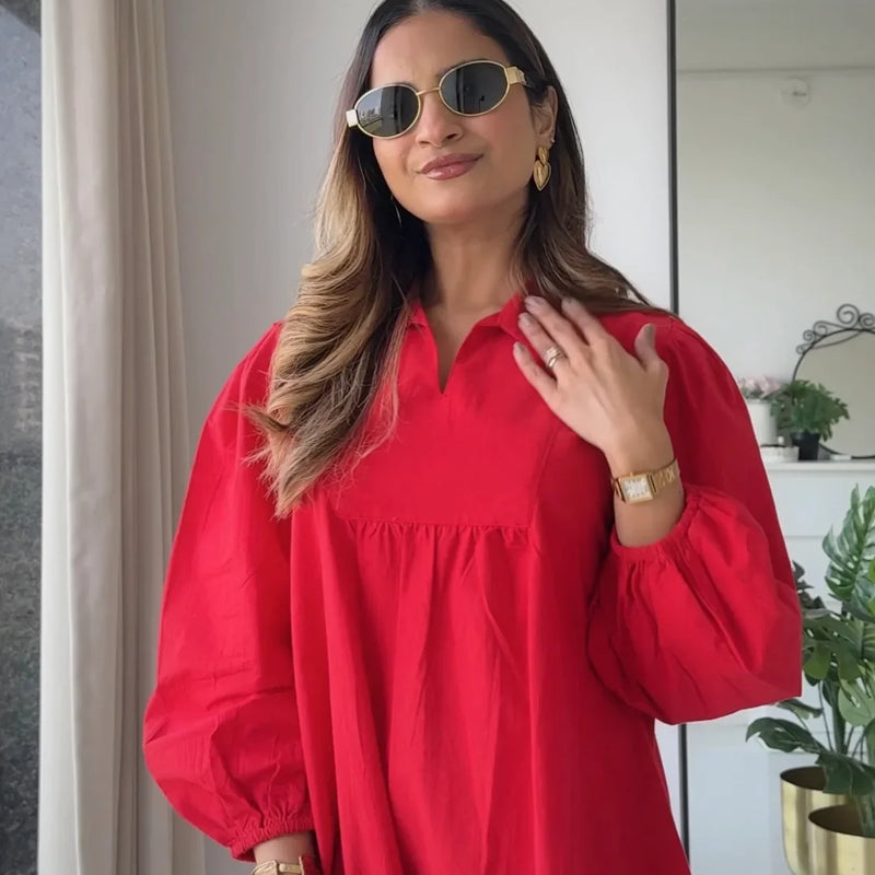 Cherry Red Poplin Dress