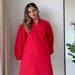 Cherry Red Poplin Dress