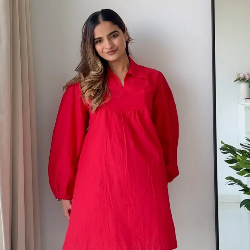 Cherry Red Poplin Dress