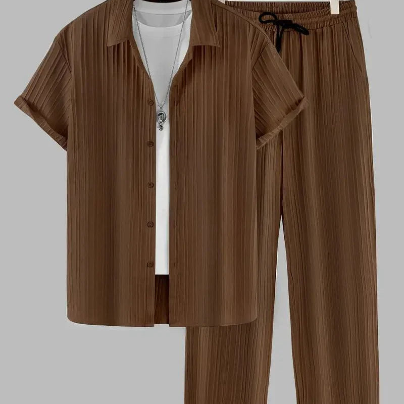 Men's Brown Relax Fit Top Bottom Set