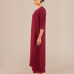 Parineeti Chopra styled Reddish Maroon Linen Kurta Set