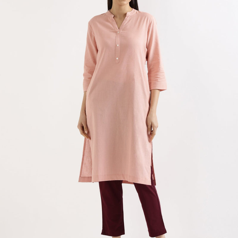 Salmon Pink Linen Kurta