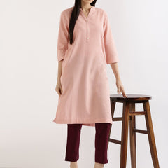 Salmon Pink Linen Kurta