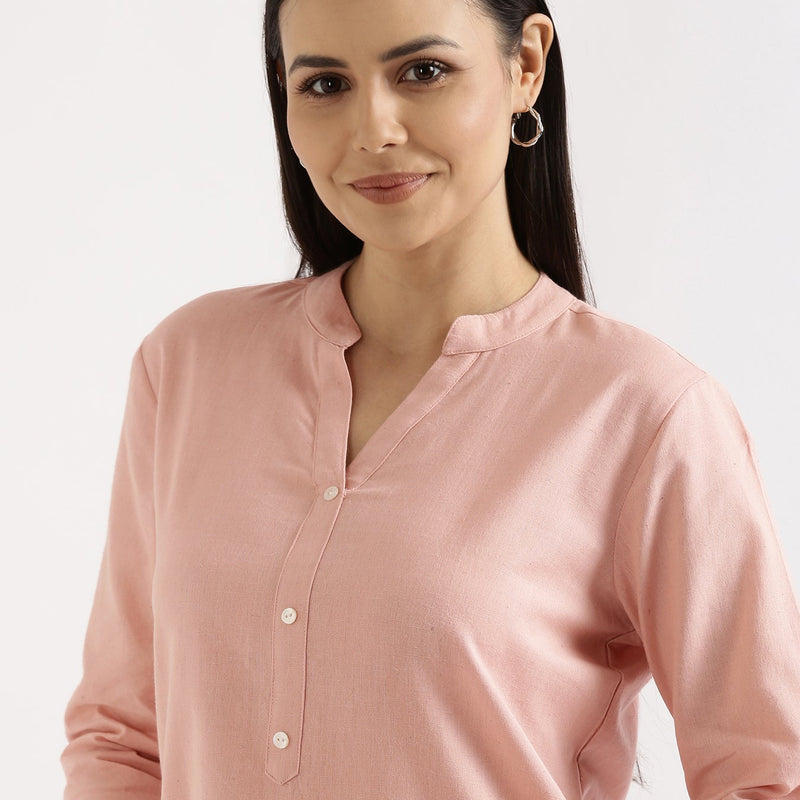 Salmon Pink Linen Kurta