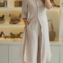 Women Casual Cotton and Linen Two-piece Set