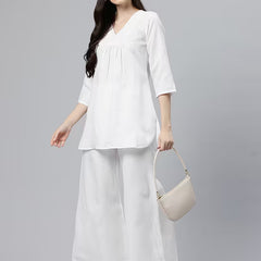 women solid three quarter sleeves top & palazzo co-ord set