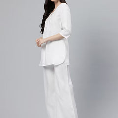 women solid three quarter sleeves top & palazzo co-ord set