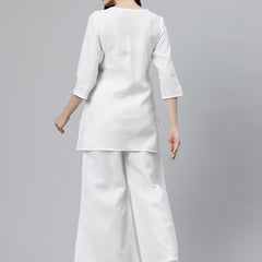 women solid three quarter sleeves top & palazzo co-ord set