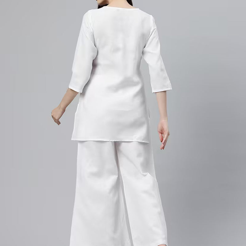 women solid three quarter sleeves top & palazzo co-ord set