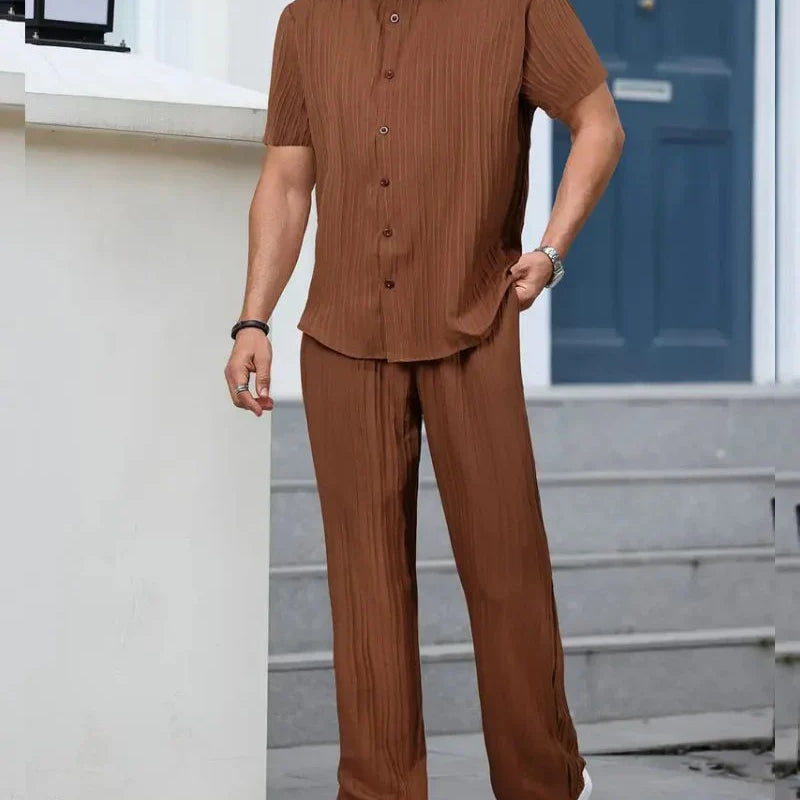 Men's Brown Relax Fit Top Bottom Set