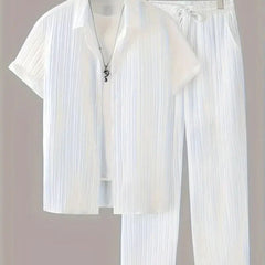 Men's Pleated White Top Bottom Set