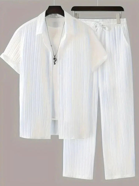 Men's Pleated White Top Bottom Set