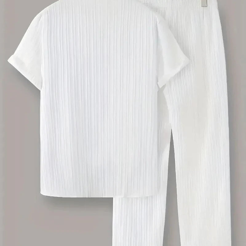 Men's Pleated White Top Bottom Set