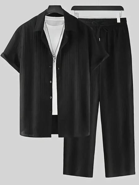 Men's Black Relax Fit Top Bottom Set