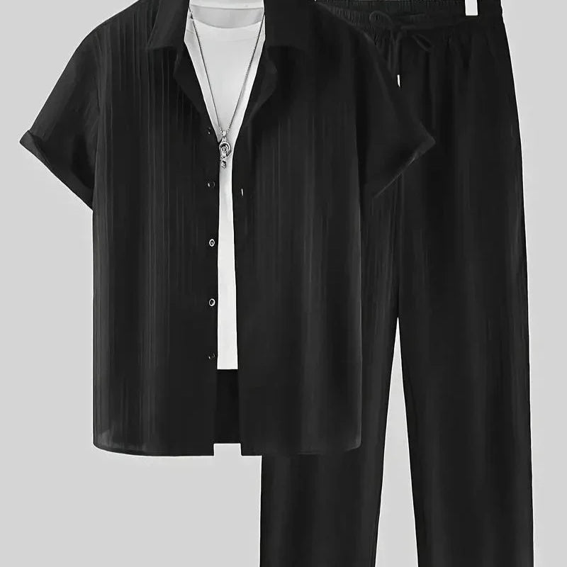 Men's Black Relax Fit Top Bottom Set