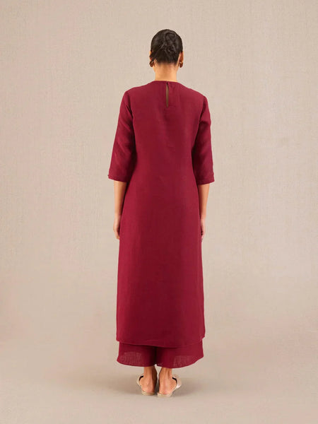 Parineeti Chopra styled Reddish Maroon Linen Kurta Set