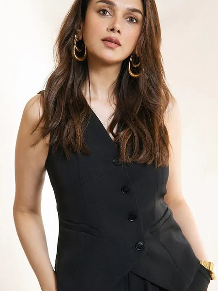 Aditi Hydari Muse Black Vest Coat & Pant Set