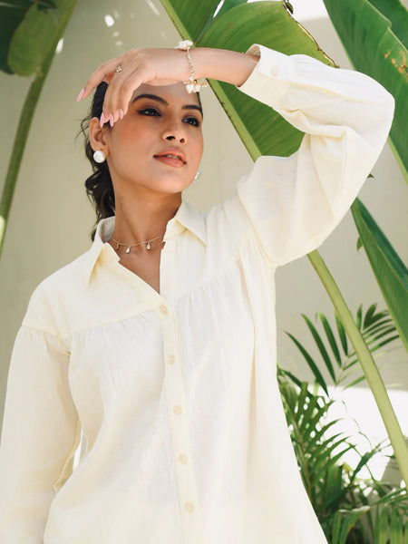 Ceramic White Linen Coord Set