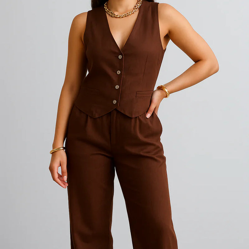 Alia Bhat Muse Chocolate Co-Linen Vest Coat & Trousers