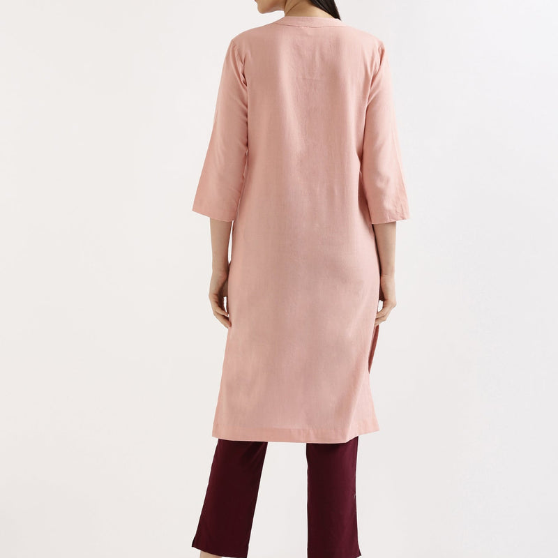 Salmon Pink Linen Kurta