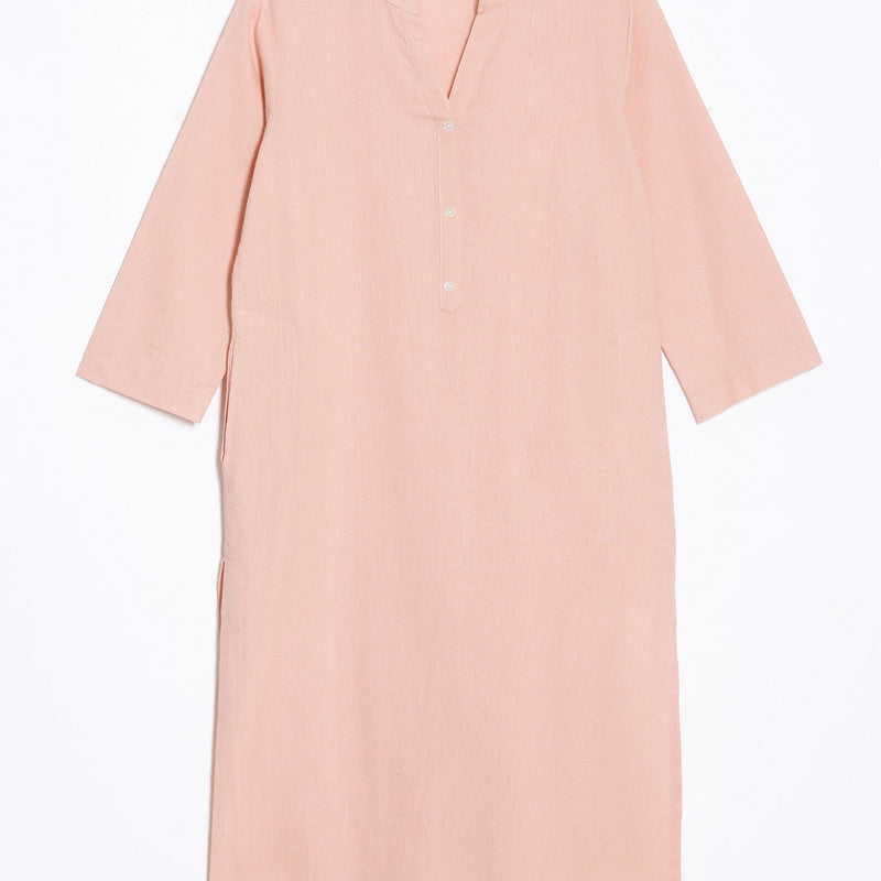 Salmon Pink Linen Kurta