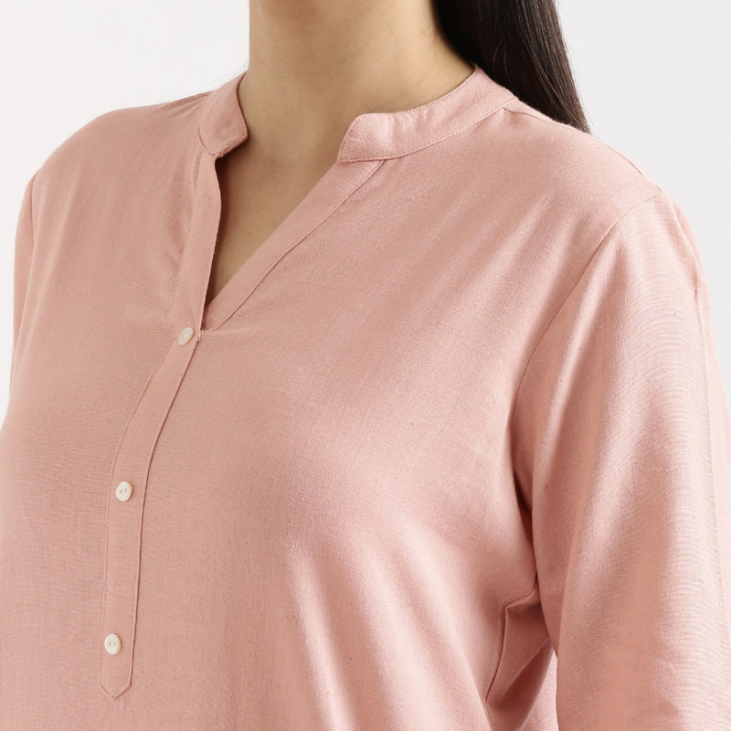 Salmon Pink Linen Kurta