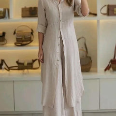 Women Casual Cotton and Linen Two-piece Set
